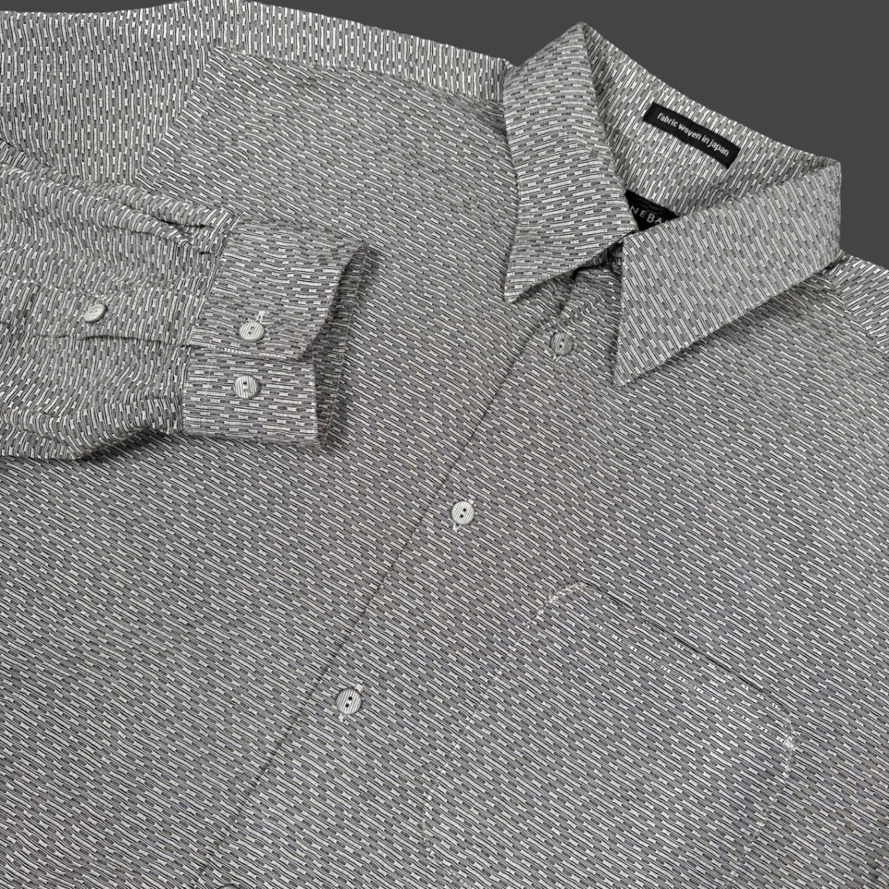 Jhane Barnes Shirt Men M Gray Black Geometric Japan Woven Hidden Snap Collar Vtg